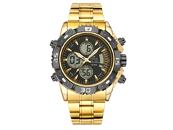 Reloj Electrónico Multifuncional Para Hombre (dorado) De Acero Inoxidable Con Doble Movimiento, Resistente Al Agua Y Luminoso.