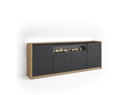 Aparador Para Salón, 207x37x80cm, 4 Puertas, Chimenea Eléctrica, Led, Negro Y Roble