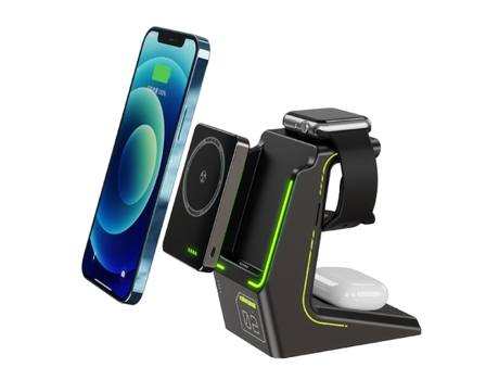 Cargador Magnético Inalámbrico 3 en 1 Compatible con iPhone/Compatible con Soporte de Cargador iWatch con Banco de Energía CHRONUS