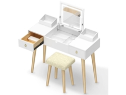 Tocador de dormitorio RACINGREAT con espejo y luz LED, 3 modos de iluminación ajustables (MDF blanco, 100 x 116 x 41 cm)