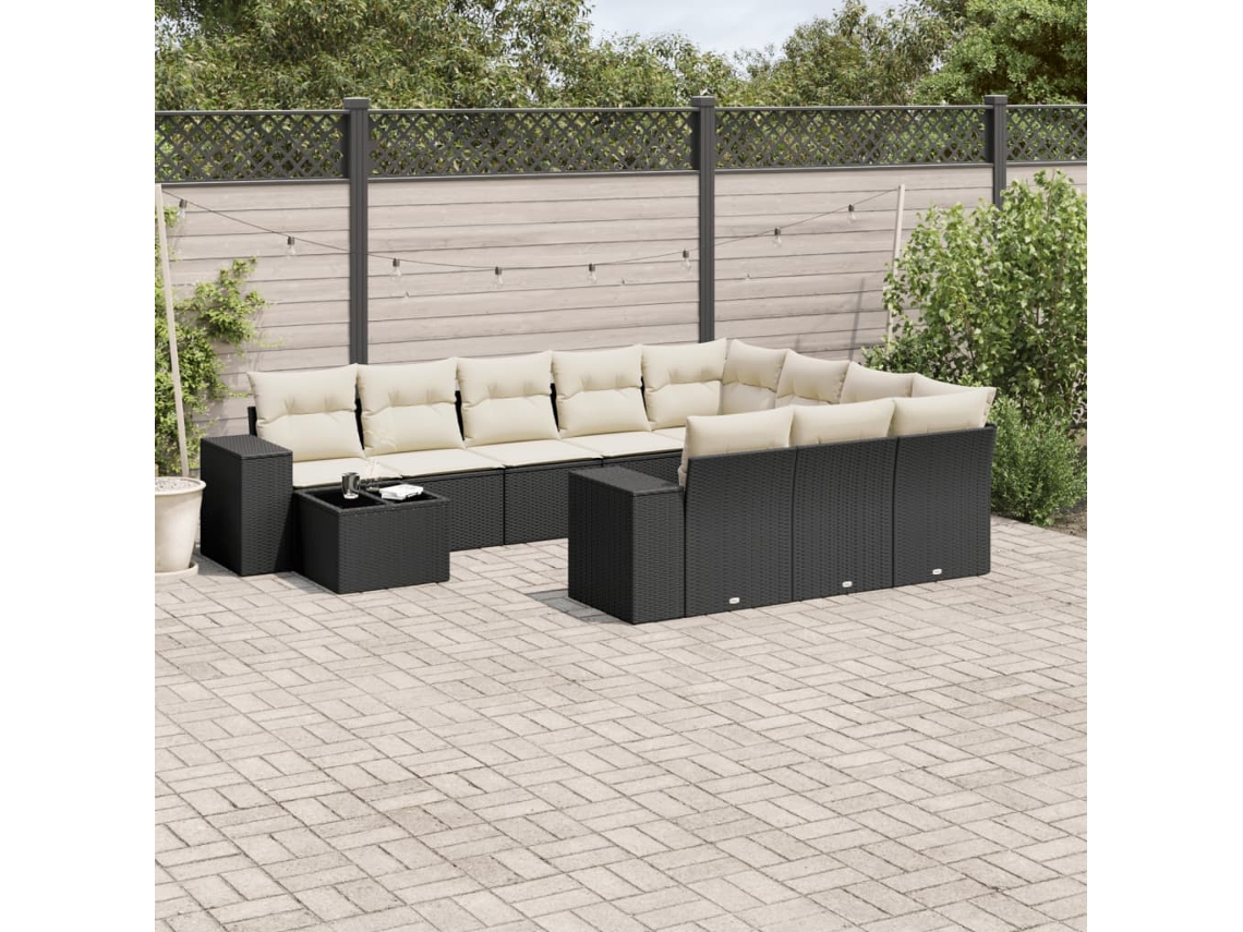 Conjunto de sofás de jardín de 11 piezas DKD Home Decor con cojines de mimbre negros