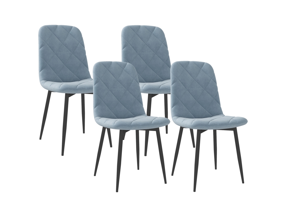 Juego De 4 Sillas De Comedor De Terciopelo Con Patas De Acero Para Salón, Color Azul Claro.