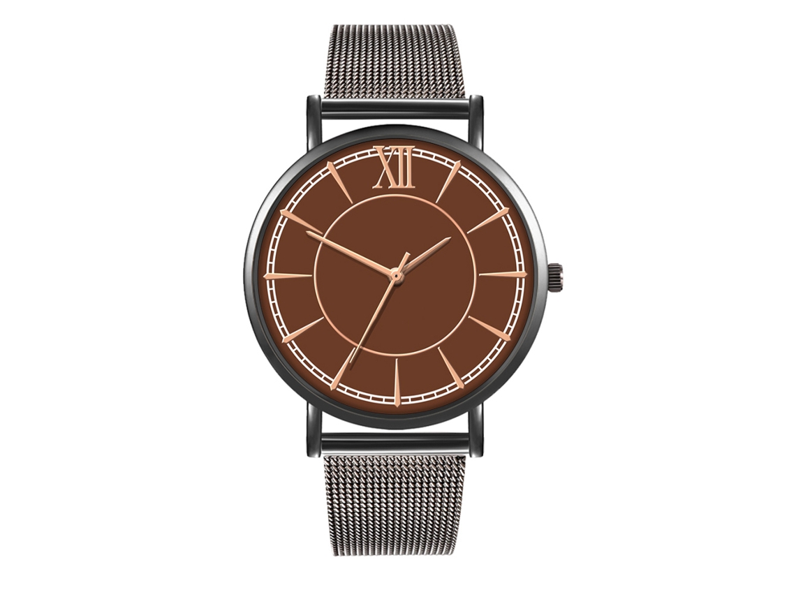 Reloj De Moda Para Parejas Con Correa De Malla Y Cuadro Redondo De Cuarzo (2)