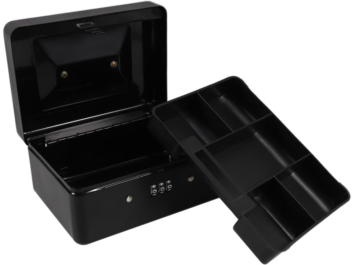 Caja fuerte pequeña de metal negro con cerradura de combinación SFUSHOS