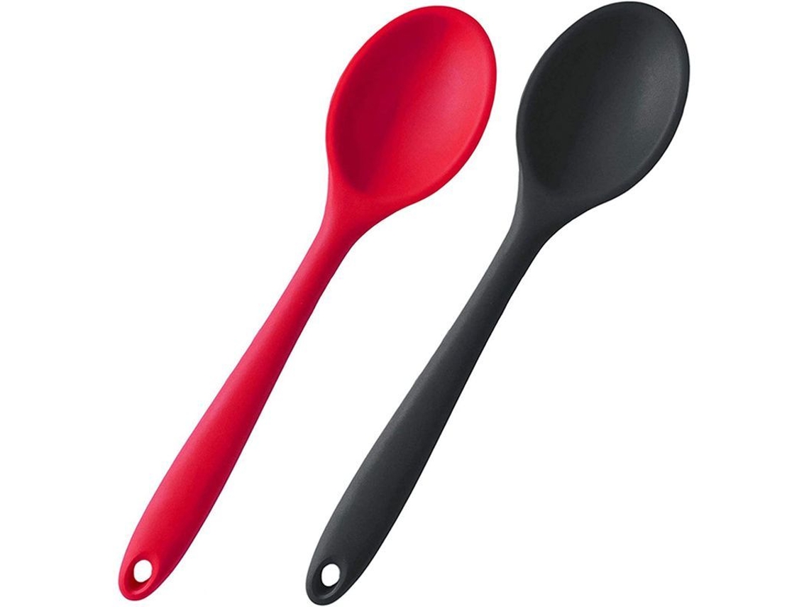 Juego De 2 Cucharas Mezcladoras De Silicona Antiadherentes, Resistentes Al Calor Y De Diseño Higiénico.