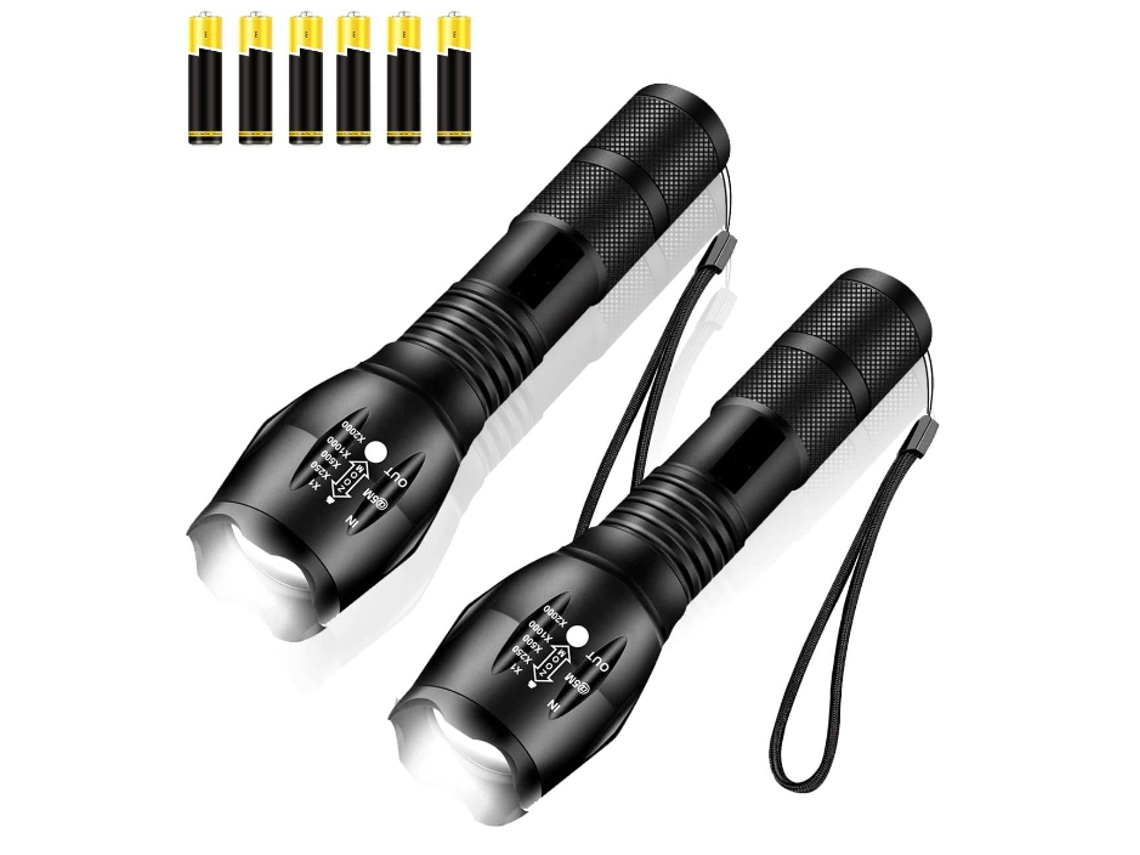 Linterna Led De 2000 Lúmenes, Linternas Con Zoom, Linterna Led Superbrillante, Paquete De 2, Negro