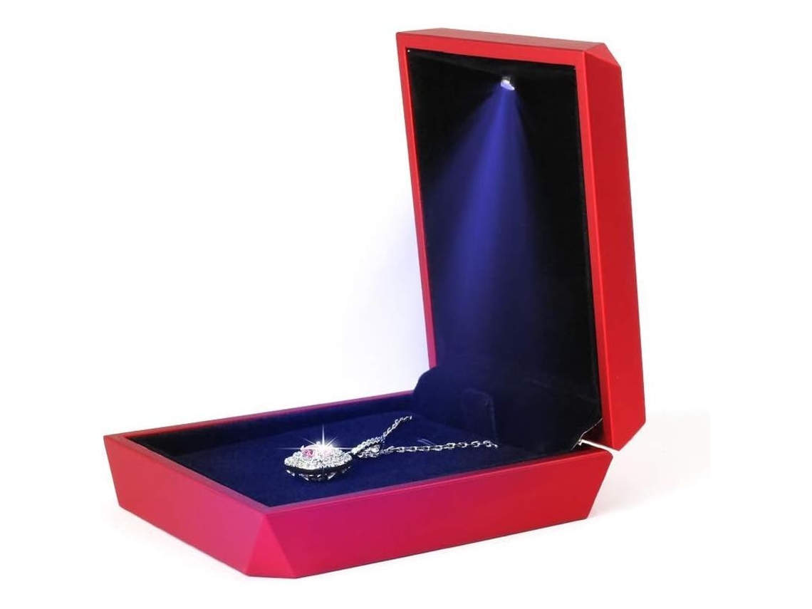 2026-caja De Joyería Con Luz Led Para Colgantes Pulseras Regalo De Noviazgo Boda Día De San Valentín Rojo