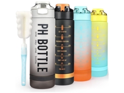 Botella de agua Rebe-Water Linjou de 1 litro para deportes, libre de BPA, de plástico ecológico, a prueba de fugas, color plateado.