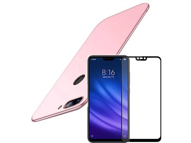 Kit Carcasa y Protector Cristal 5D Xiaomi Mi 8 Lite SlimShield Rosa