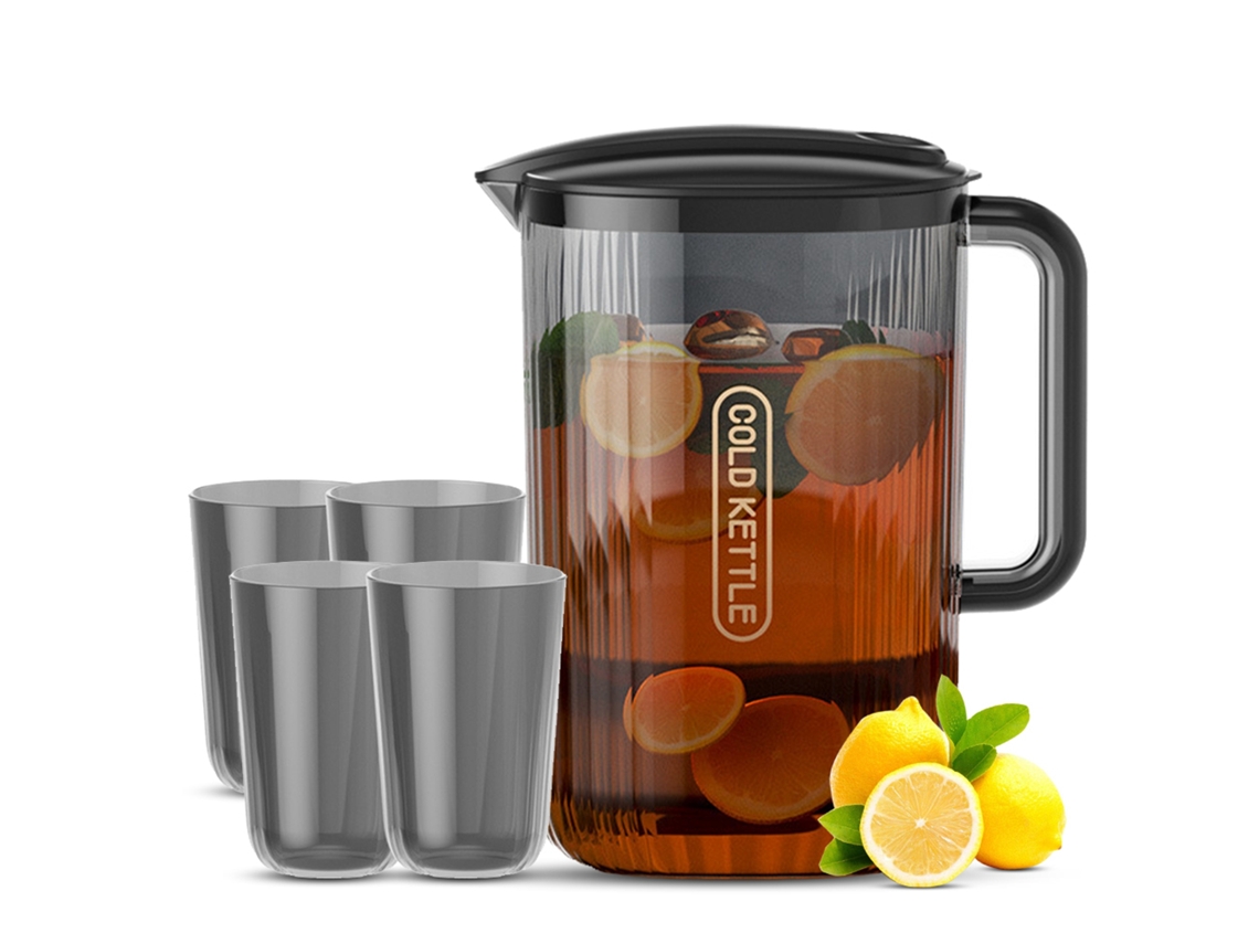 Jarra De Agua Con Tapa, 2,1 Litros (74 Oz), Resistente A Roturas, Con Capacidad Para 4 Vasos Para Bebidas Frías Y Calientes.
