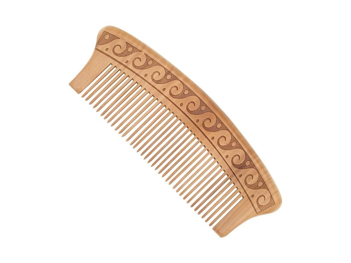 Peine De Madera Antiestático Linjou Para Cabello Y Barba, Desenredante Marrón Claro Natural.