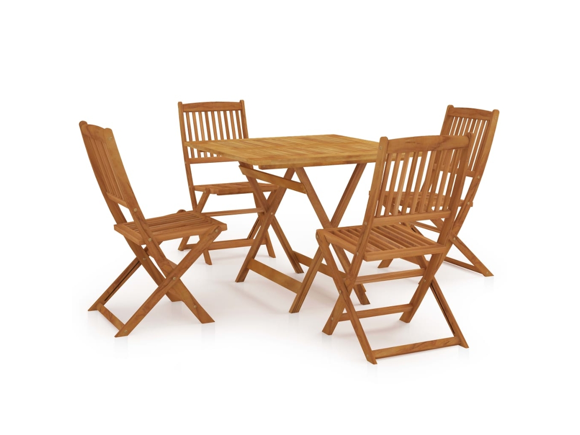 Juego de 5 piezas de vajilla plegable para jardín en madera de acacia. Exclusivo de Maison.