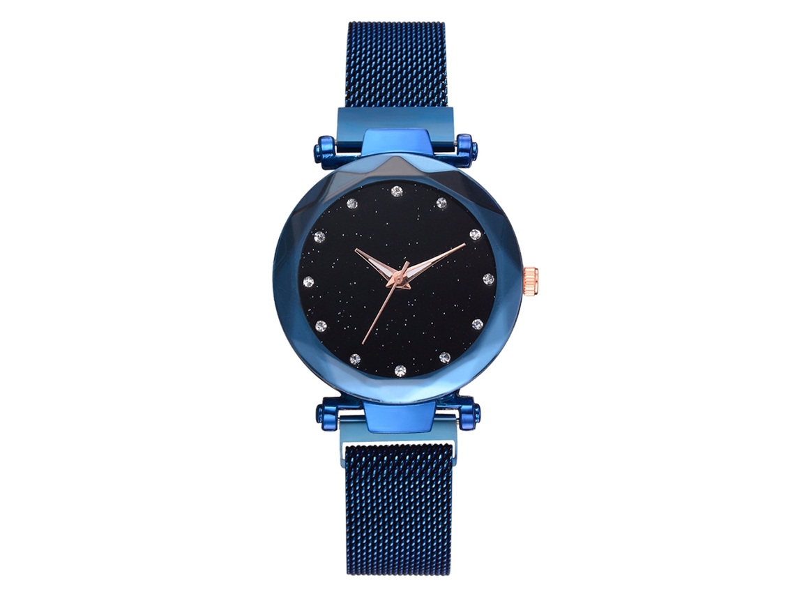 Reloj De Pulsera Con Números Romanos, Diamantes De Imitación Y Correa De Malla De Cuarzo (azul)