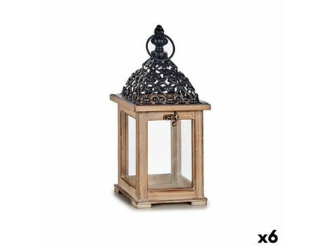 Farol Negro Natural Madera 13 x 29 x 13 cm Rejilla (6 Unidades) GIFT DECOR