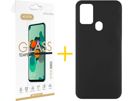 Funda y Protector de Vidrio Samsung Galaxy A21s ACCETEL Silicona Líquida Negro