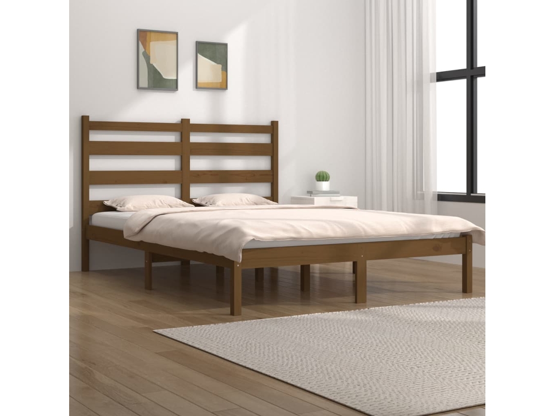 Estructura De Cama Madera Maciza De Pino Marrón Miel 200x200 Cm
