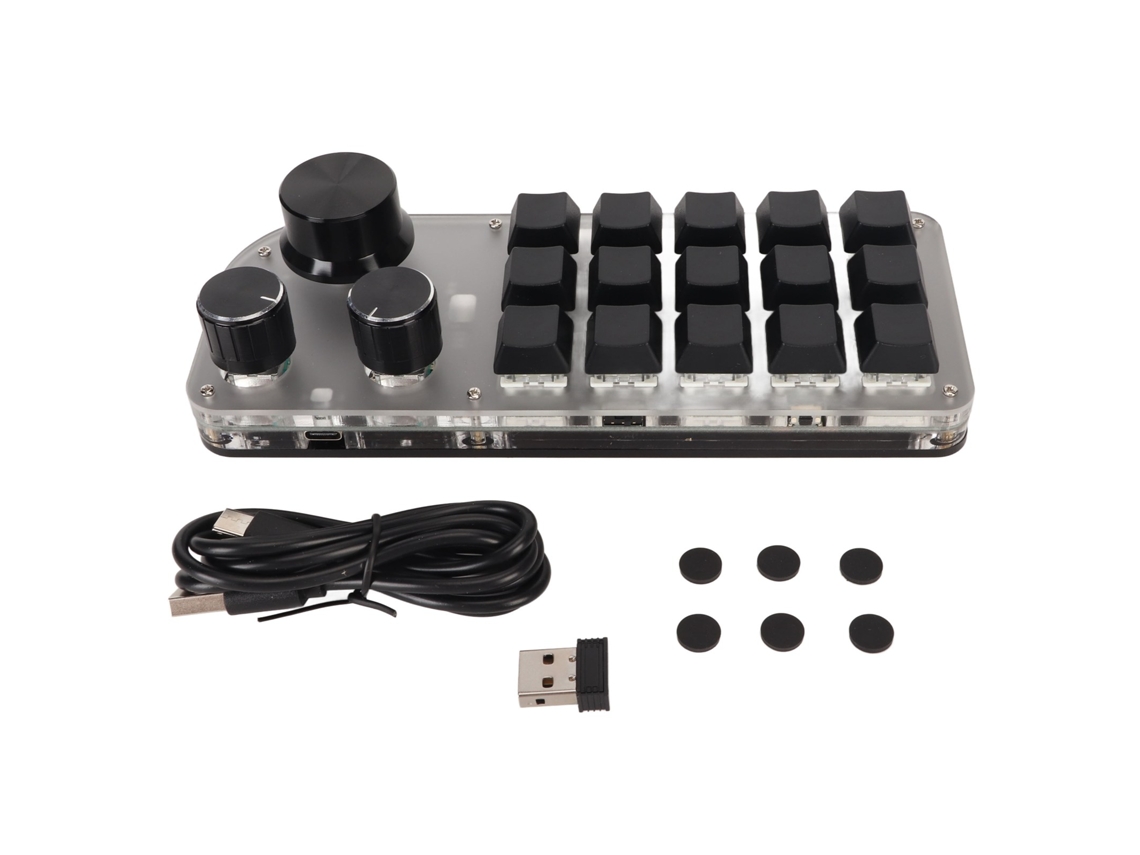 Teclado Mini 15 Teclas Com 3 Botões Programável Diy Conexões Type C Bluetooth 2.4g Switch Azul