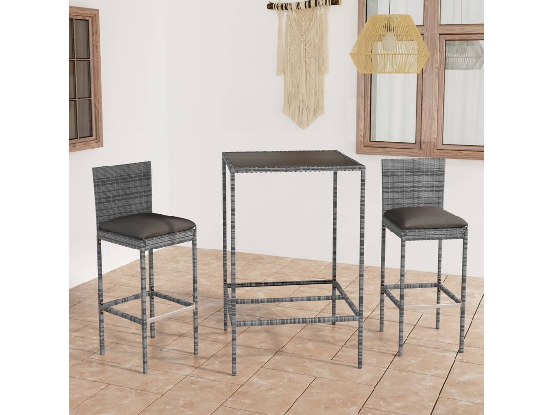 Conjunto de bar de jardín de 3 piezas DKD Home Decor con cojines de mimbre gris