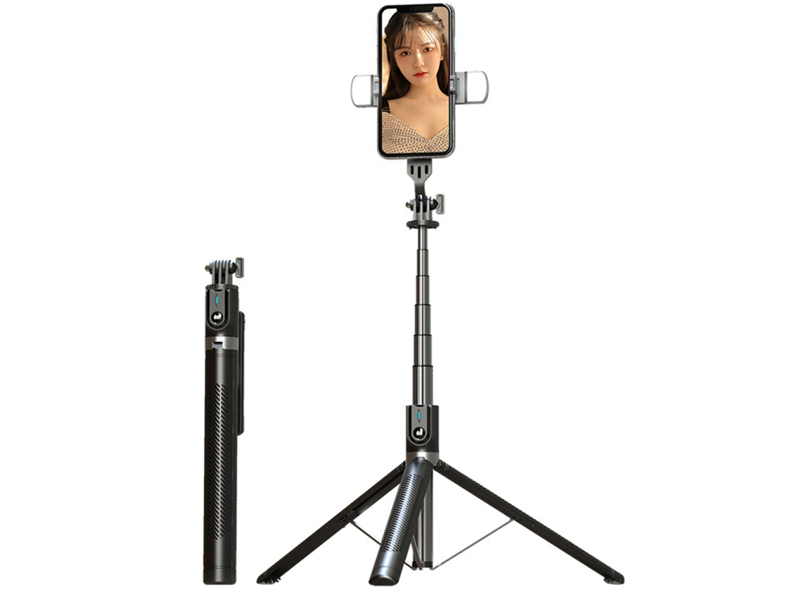 Palo Selfie con trípode mejorado 2 luces LED de relleno teléfono extralargo 1 8M Control remoto desmontable compatible con