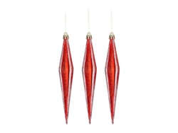 Juego de 3 adornos navideños alargados de 17 cm de alto con centros de color rojo y rosa claro.