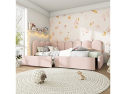 Sofá cama con 2 cajones - Terciopelo - 90x190 cm - Con somier - Rosa