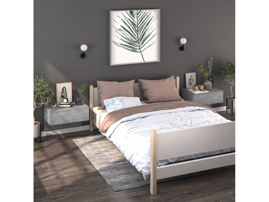 Mesitas de Noche LOVELY HOME Mesinha Montagem na Parede 2 Pcs Cinzento Cimento
