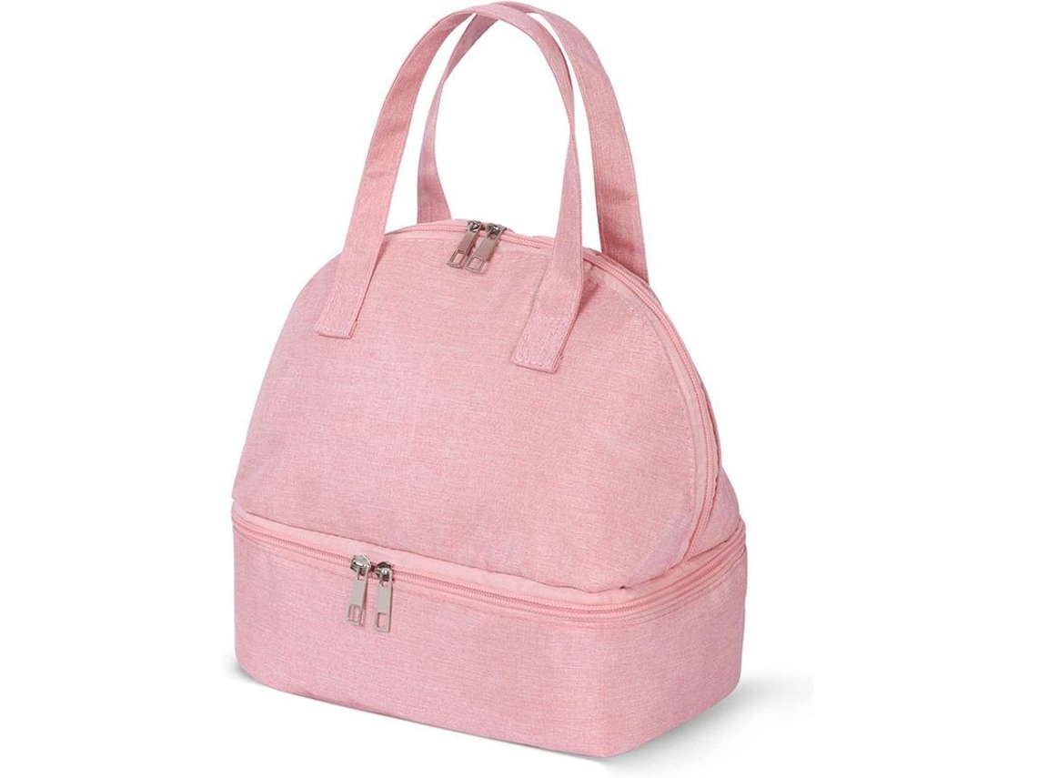 Bolsa Isotérmica Ligera Y Portátil Con Dos Compartimentos, Apta Para Hombres Y Mujeres, Color Rosa.