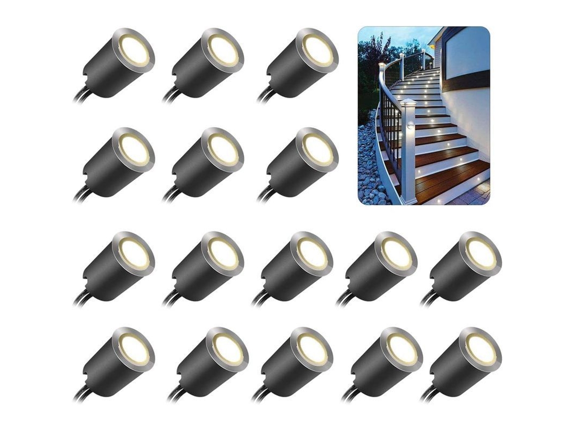 2026-36412-conjunto De 16 Focos Led Empotrables Al Aire Libre Con Plug Eu Luz Blanca Neutra