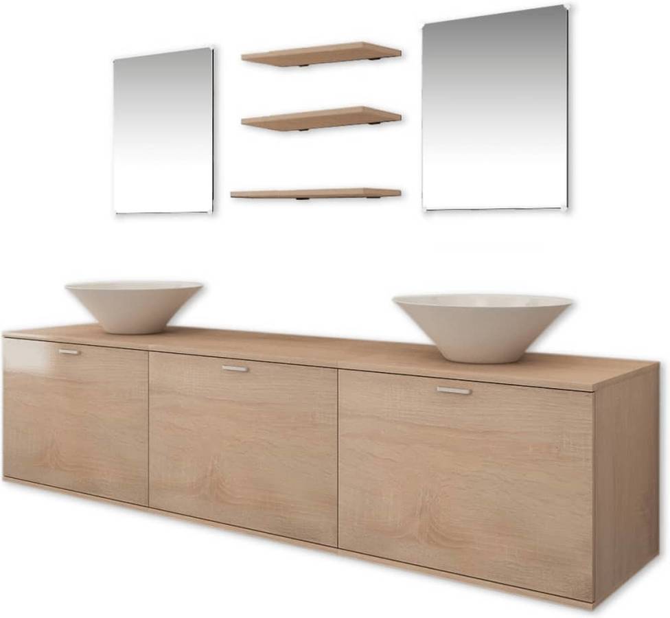 Vidaxl Set Muebles para baño lavabo y grifo incluido pack 10 unidades beige uds beis conjunto de modelo 4 madera aglomerada 180x45x45