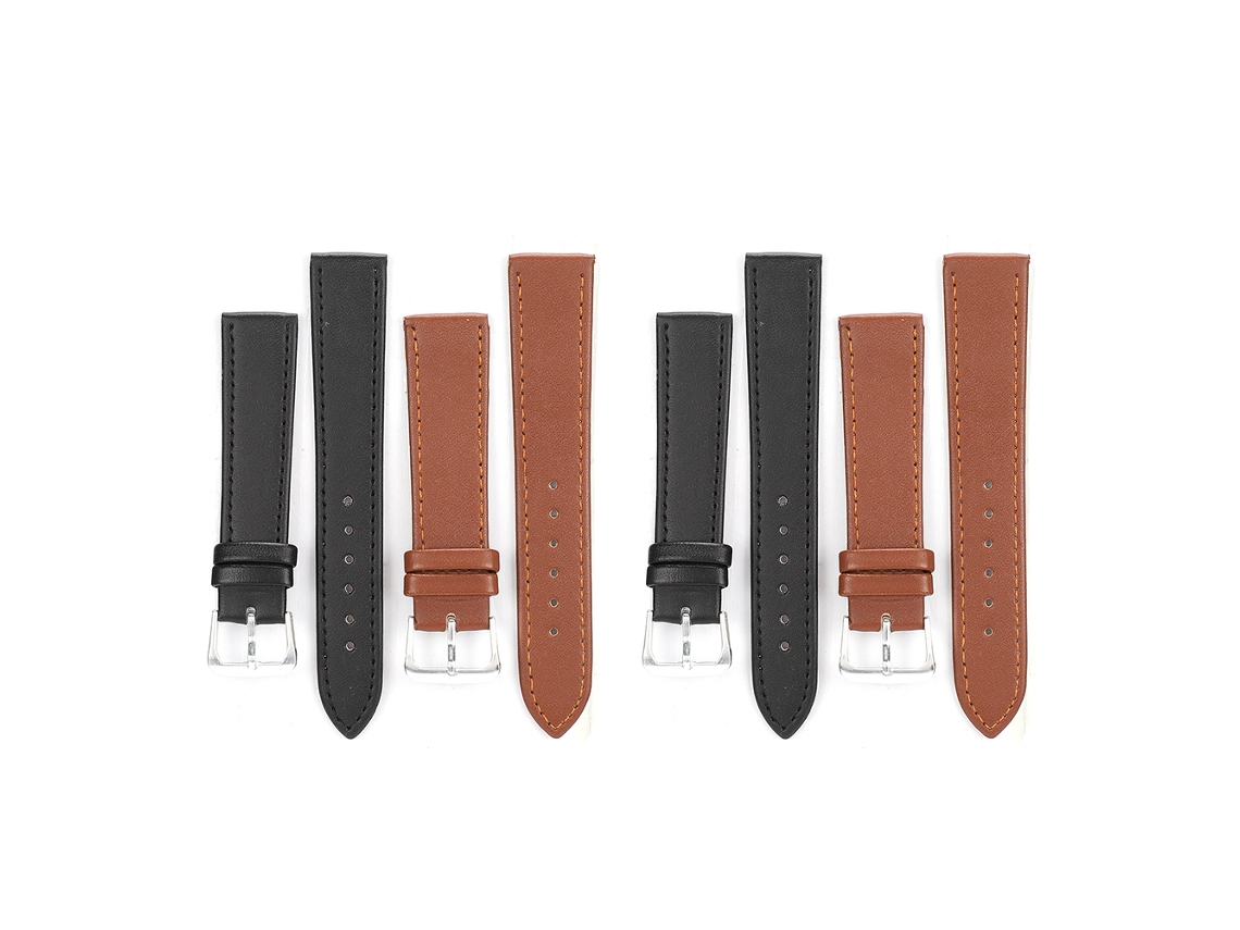 Correa de reloj universal de cuero sintético con hebilla, juego de repuesto de 4 piezas
