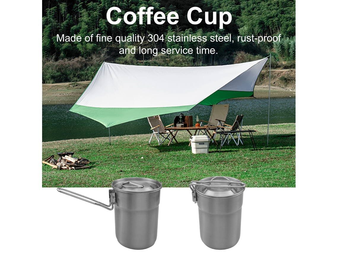 Taza De Café Portátil De Acero Inoxidable Para Camping Con Asa Plegable, Ideal Para Picnics Y Viajes.