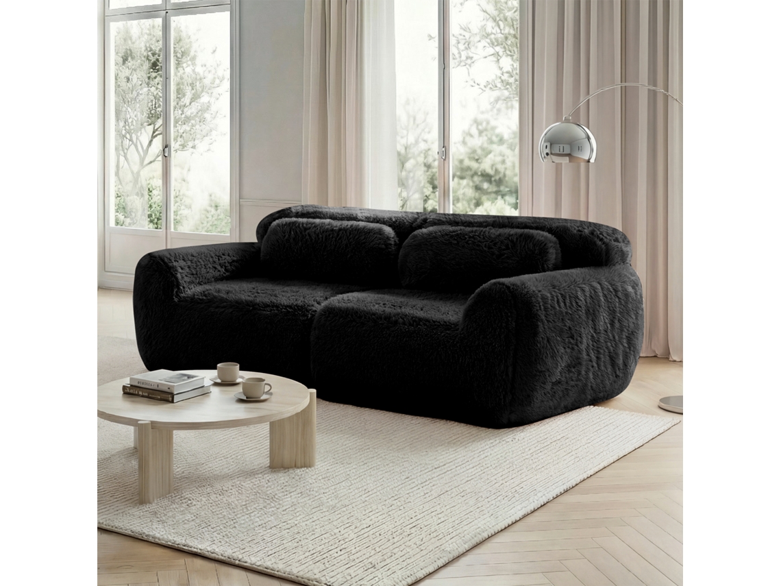 Sofá 2 Plazas - Diseño Modular Sin Marco, Suave, Cojines, Antideslizante - Negro