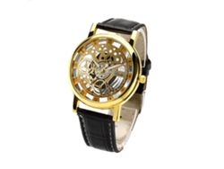Reloj Electrónico Con Dial Hueco De Cuero Pu Para Hombre Y Mujer Negro Y Oro