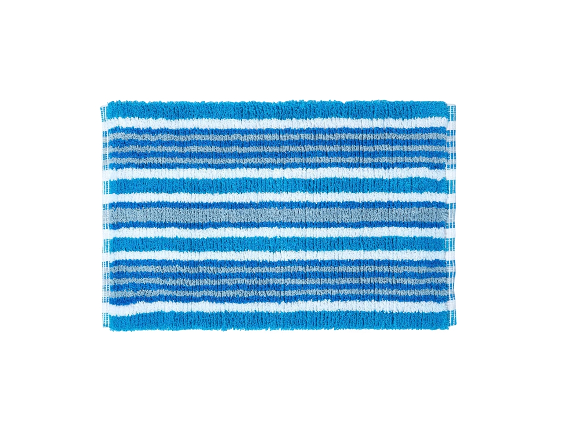 Homescapes Handloomed Striped Cotton Blue Bath Mat
