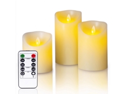 Juego de 3 lámparas LED simuladas con control remoto, blanco marfil, luz amarilla cálida