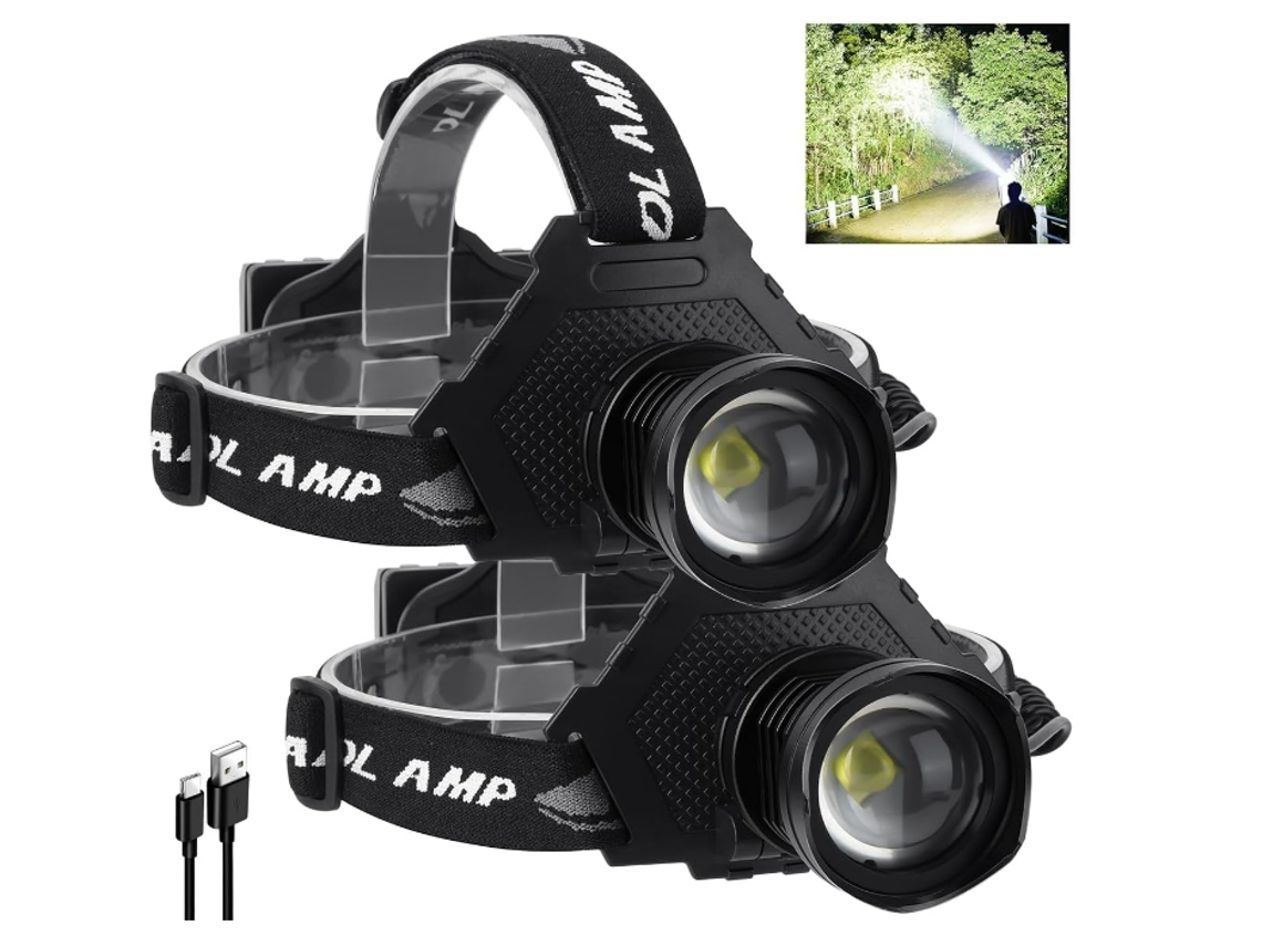 Sj-Td007 Linterna Frontal Led Recargable Super Brillante con 100000 Lúmenes Recargable 5 Modos Ajustable a 90 Ipx7 Impermeable Negro TURMIN