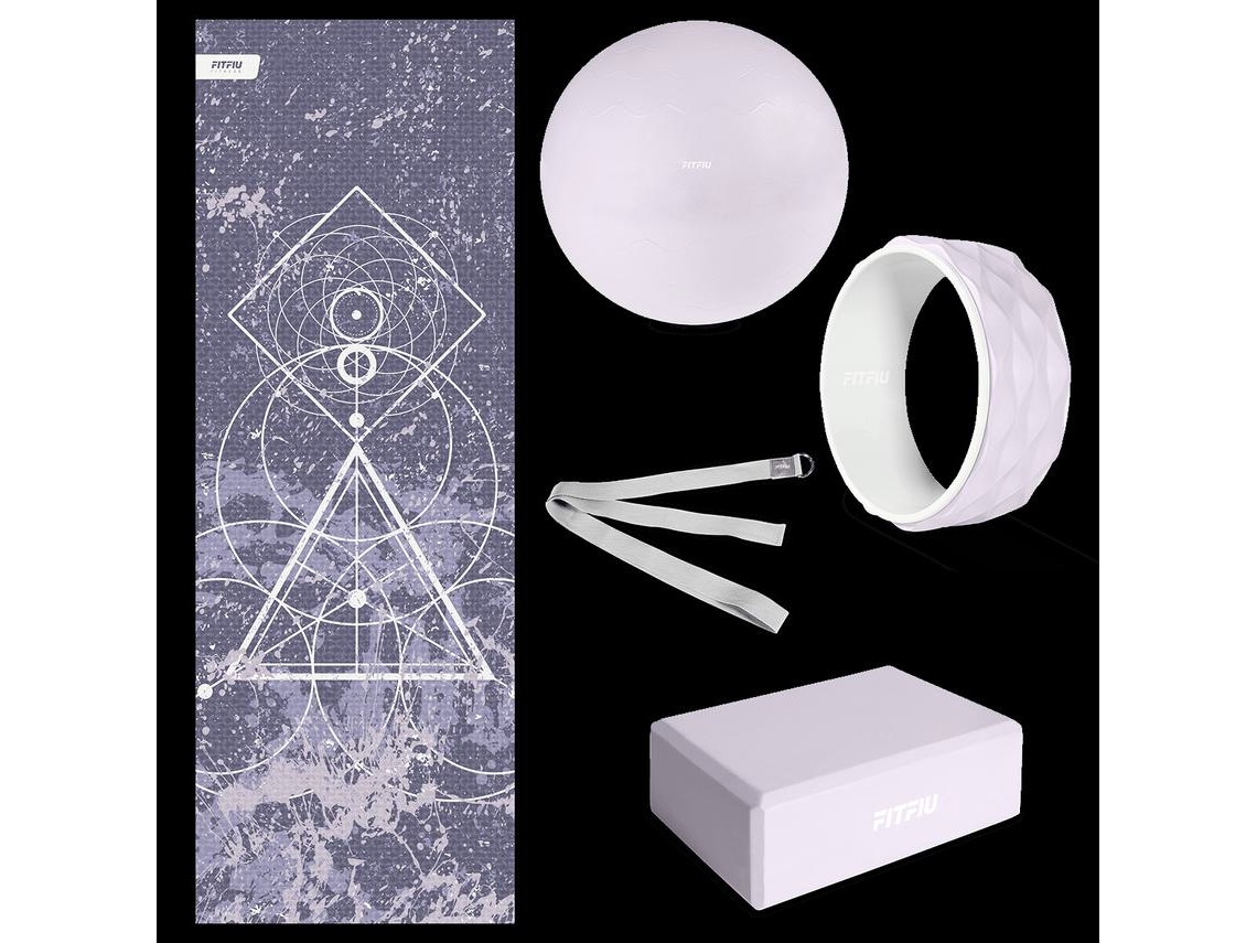 Kit 5 accesorios para yoga y pilates FITFIU FITNESS KITWELL-500 LILA, esterilla, bloque, rueda, fitball, correa