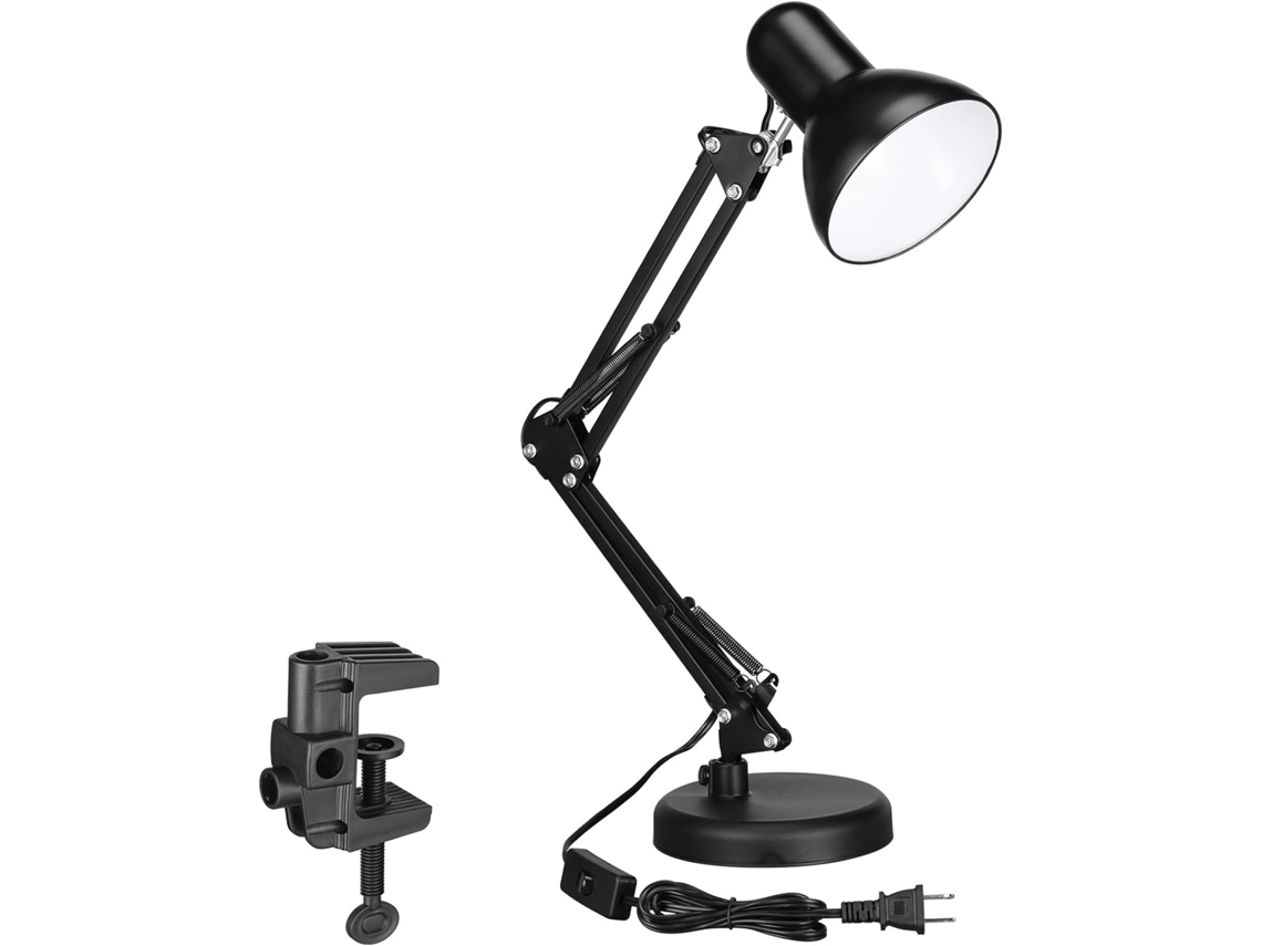 Lámpara Mesa Articulada Con Clip, Brazo Ajustable, Negra