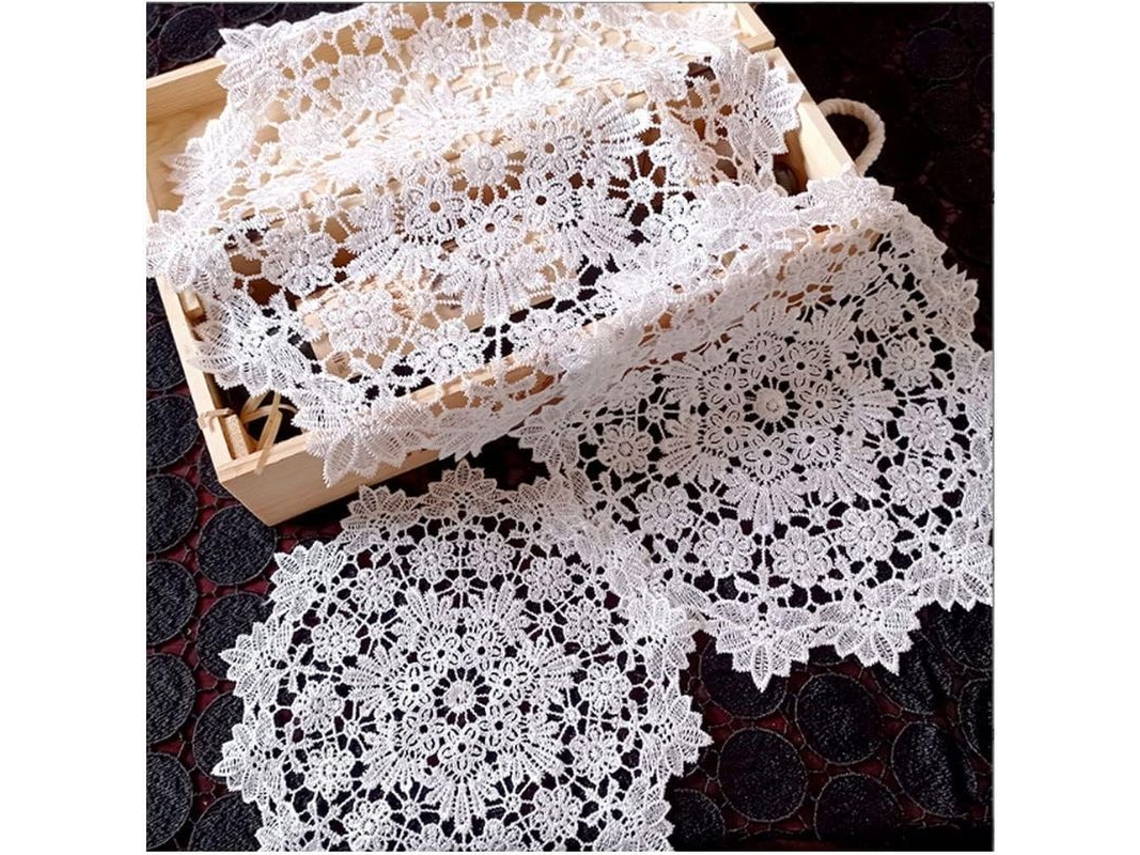 6 Manteles Individuales Redondos De Encaje De Algodón Blanco, Decorativos Para Fiestas En Casa (20 Cm)