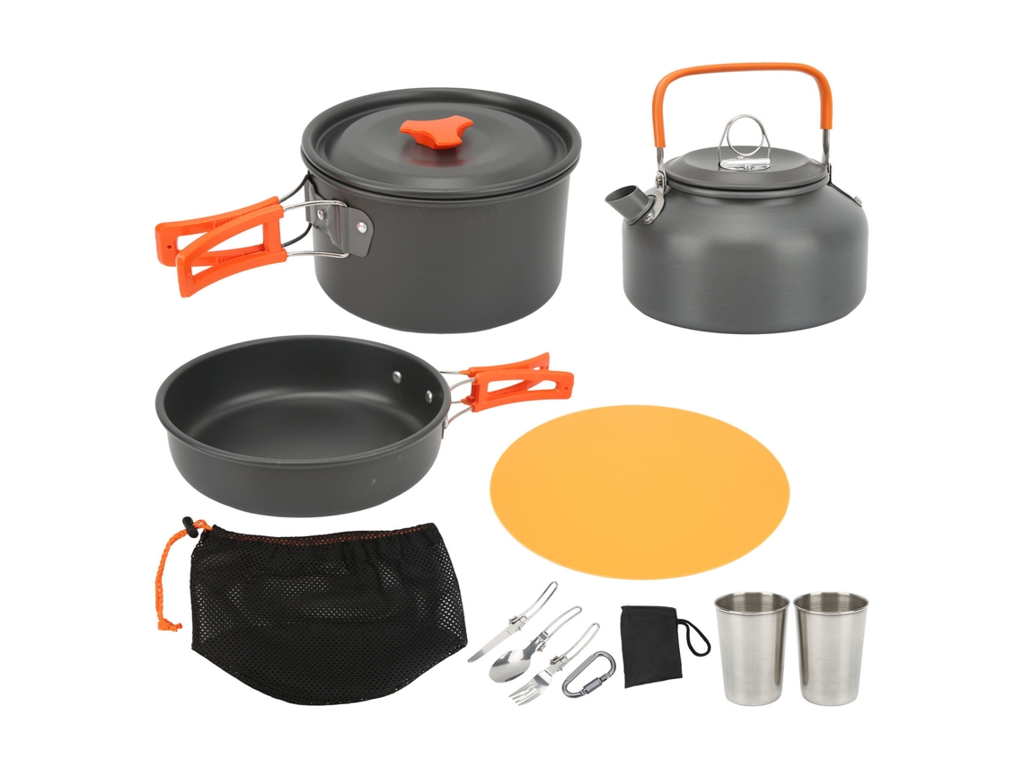 Juego De Utensilios De Cocina Portátiles Para Acampar Con Ollas, Hervidor Y Utensilios Plegables Para Acampar Y Hacer Senderismo - Naranja