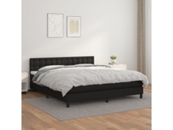 Cama Box Spring Con Colchón Cuero Sintético Negro 160x200 Cm