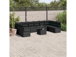 Conjunto de sofá de jardín de 11 piezas con cojines de mimbre sintético negro de DKD Home Decor