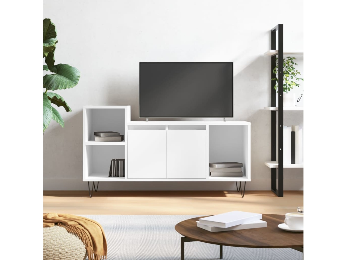 Mueble De Tv | Armario Para Tv | Gabinete De Tv Madera Contrachapada Blanco Brillo 100x35x55 Cm