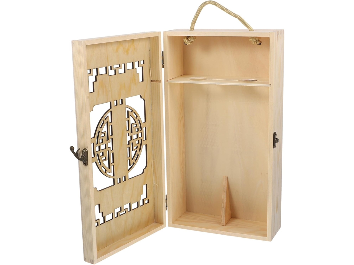 Caja de madera rústica de estilo europeo para 2 botellas de vino - Duradera y resistente al desgaste - Ideal para fiestas e inauguraciones - GOKOCO