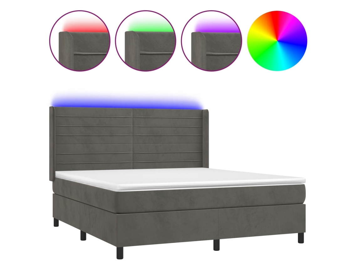Maison Exclusive - Cama Box Spring Colchón Y Led Terciopelo Gris Oscuro 160x200 Cm