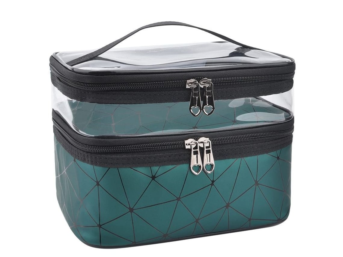 Bolsa De Maquillaje Linjou De Doble Capa Organizador Viaje Estuche Cosmético Impermeable (verde Oscuro) Verde Oscuro