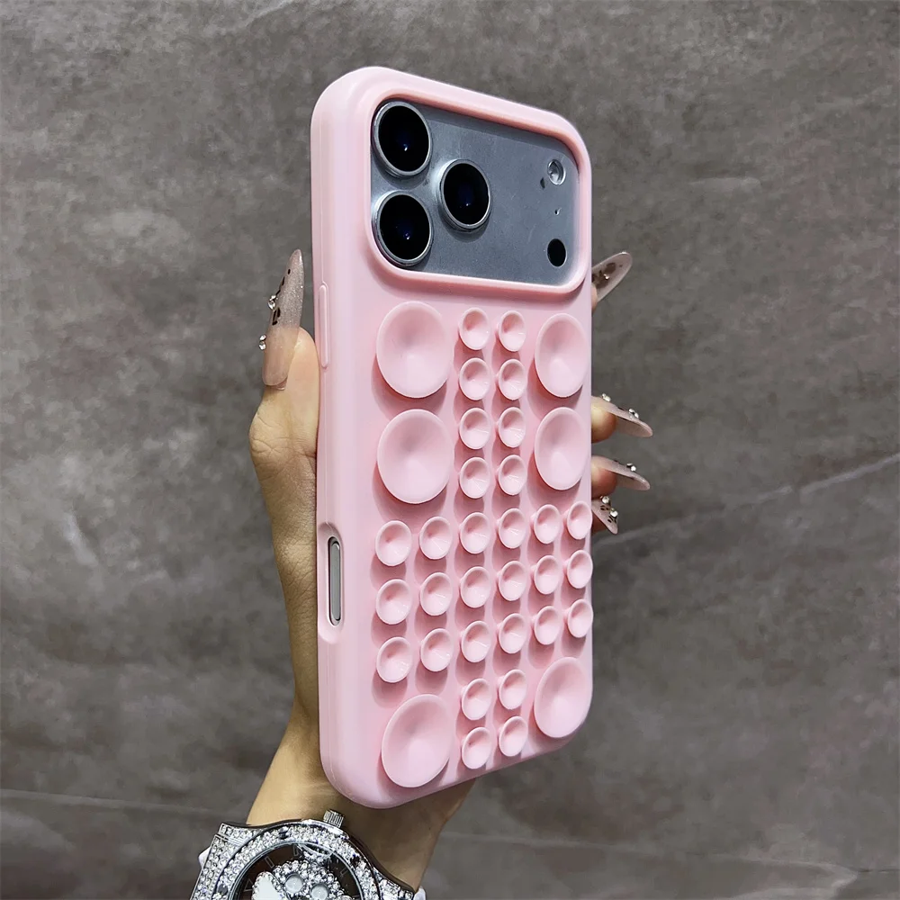 (iphone 17, Rosa) Funda De Silicona Redonda A Prueba De Golpes Con Ventosa Para Iphone