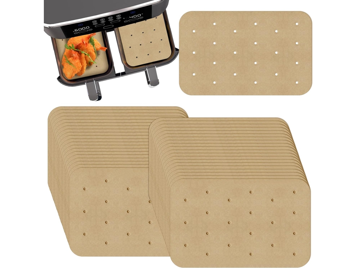 Forros Descartáveis De Papel Manteiga Para Fritadeira A Ar, Com Design Perfurado, Antiaderentes E Resistentes A Óleo, Pacote Com 100 Unidades, Adequados Para Assar E Fritar.