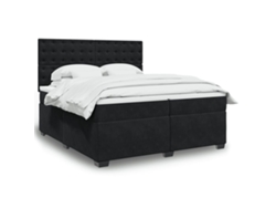 Cama Box Spring Con Colchón Terciopelo Negro 200x200 Cm