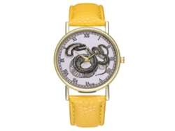 Reloj Zhoulianfa T195-a Cuero Quartzo Animal Simbólico Amarillo Unisex